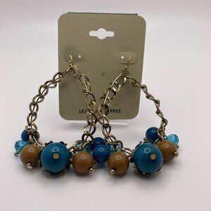 Women's large hoop teal beaded boho style earrings